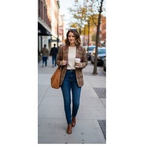 Vintage Dark Academia Modern Preppy Plaid Wool Tweed Blazer Jacket